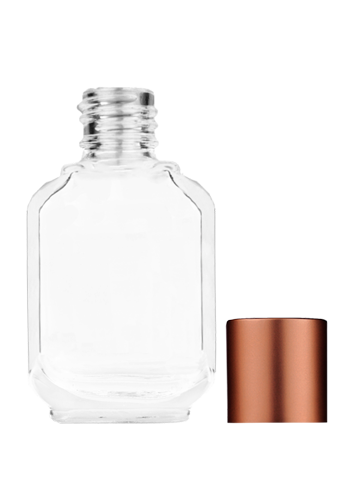 Empty Clear glass bottle with short matte copper cap capacity: 10ml, 1/3oz. For use with perfume or fragrance oil, essential oils, aromatic oils and aromatherapy.