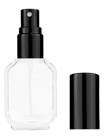 Footed rectangular design 10ml, 1/3oz Clear glass bottle with shiny black spray.