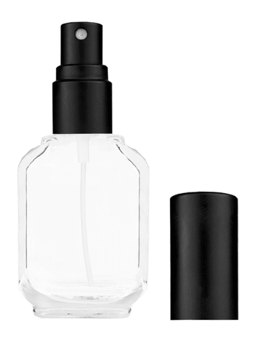 Footed rectangular design 15ml, 1/2oz Clear glass bottle with matte black spray.