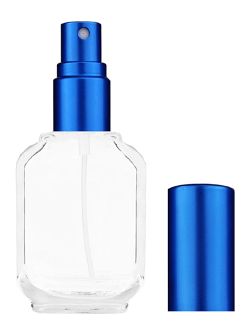 Footed rectangular design 15ml, 1/2oz Clear glass bottle with matte blue spray.