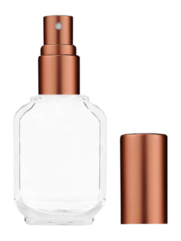 Footed rectangular design 15ml, 1/2oz Clear glass bottle with matte copper spray.