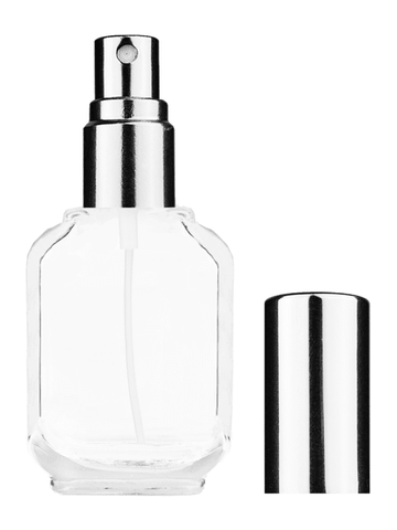 Footed rectangular design 15ml, 1/2oz Clear glass bottle with shiny silver spray.