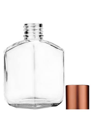 Empty Clear glass bottle with short matte copper cap capacity: 13ml, 1/2oz. For use with perfume or fragrance oil, essential oils, aromatic oils and aromatherapy.