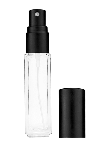 Sleek design 8ml, 1/3oz Clear glass bottle with matte black spray.