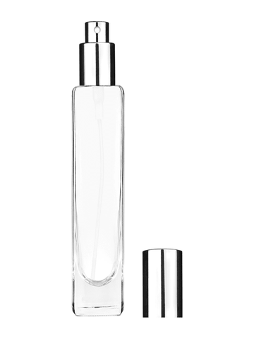 Slim design 100 ml, 3 1/2oz  clear glass bottle  with shiny silver spray pump.