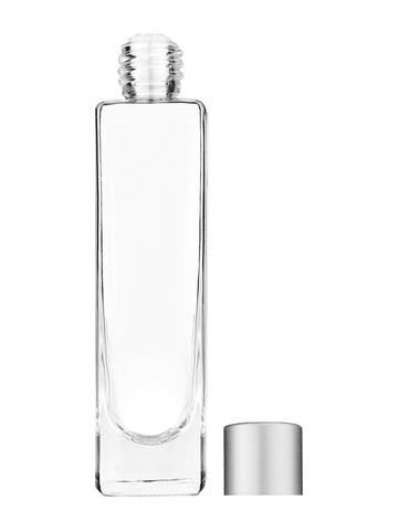 Slim design 50 ml, 1.7oz  clear glass bottle  with reducer and silver matte cap.