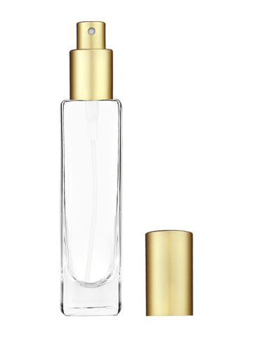 Slim design 50 ml, 1.7oz  clear glass bottle  with matte gold spray pump.