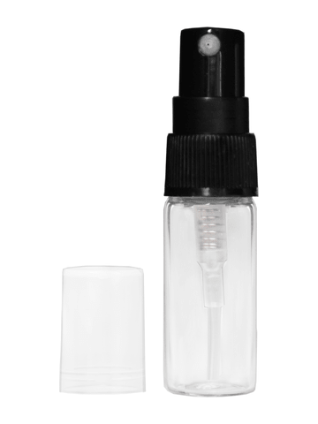 3.3ml Clear Glass Bottle with Black Spray Pump and Clear Cap.
