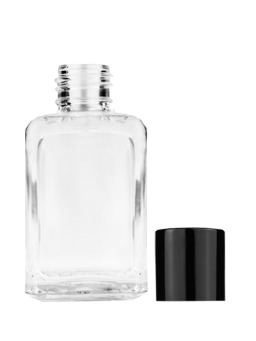 Empty Clear glass bottle with short shiny silver cap capacity: 15ml, 1/2oz. For use with perfume or fragrance oil, essential oils, aromatic oils and aromatherapy.