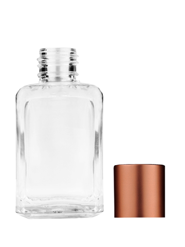 Empty Clear glass bottle with matte copper cap capacity: 15ml, 1/2oz. For use with perfume or fragrance oil, essential oils, aromatic oils and aromatherapy.