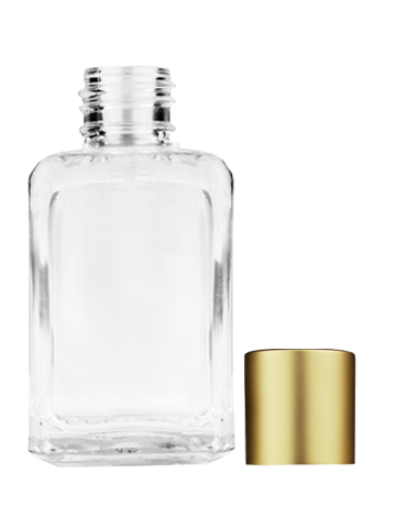 Empty Clear glass bottle with matte gold cap capacity: 15ml, 1/2oz. For use with perfume or fragrance oil, essential oils, aromatic oils and aromatherapy.