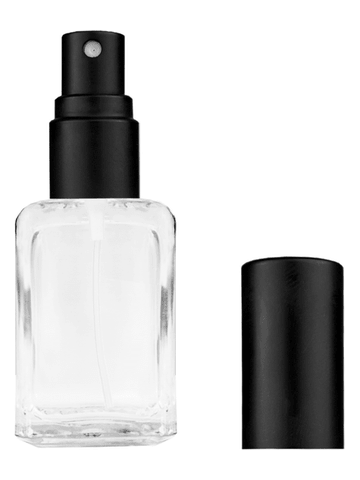 Square design 15ml, 1/2oz Clear glass bottle with matte black spray.