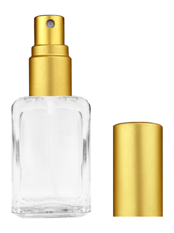 Square design 15ml, 1/2oz Clear glass bottle with matte gold spray.