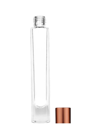 Empty Clear glass bottle with short matte copper cap capacity: 9ml, 1/3oz. For use with perfume or fragrance oil, essential oils, aromatic oils and aromatherapy.