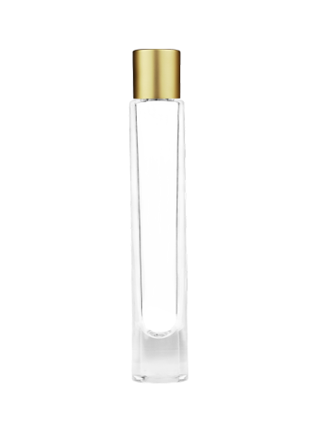 Empty Clear glass bottle with short matte gold cap capacity: 9ml, 1/3oz. For use with perfume or fragrance oil, essential oils, aromatic oils and aromatherapy.