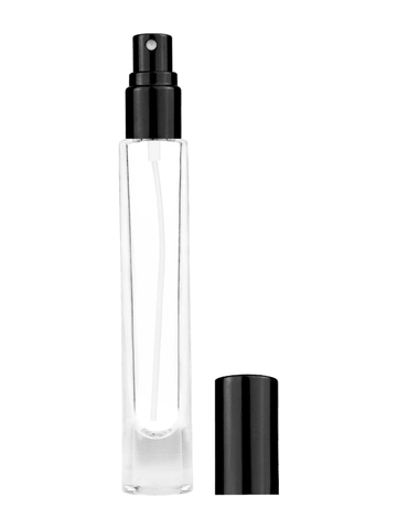 Tall cylinder design 9ml, 1/3oz Clear glass bottle with shiny black spray.