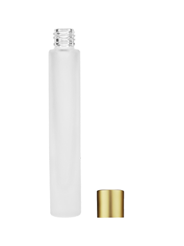 Empty frosted glass bottle with short matte gold cap capacity: 9ml, 1/3oz. For use with perfume or fragrance oil, essential oils, aromatic oils and aromatherapy.