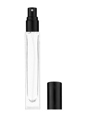 Tall rectangular design 10ml, 1/3oz Clear glass bottle with matte black spray.