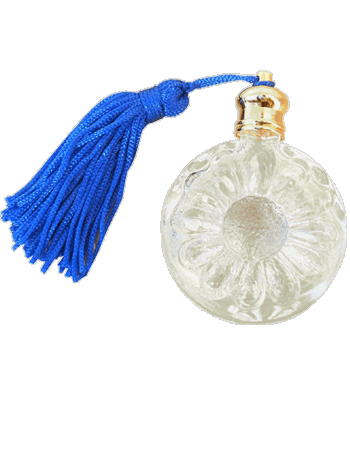 Sunflower embossed design glass bottle with Blue tasseled Gold cap. Capacity: 7ml