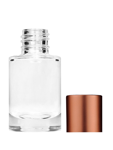 Empty Clear glass bottle with short matte copper cap capacity: 6ml, 1/5oz. For use with perfume or fragrance oil, essential oils, aromatic oils and aromatherapy.