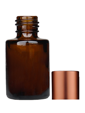 Empty Amber glass bottle with short matte copper cap capacity: 5ml, 1/6 oz. For use with perfume or fragrance oil, essential oils, aromatic oils and aromatherapy.