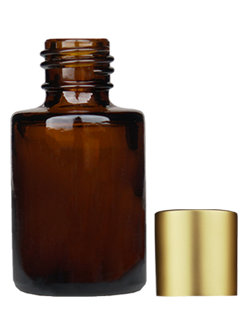 Empty Amber glass bottle with short matte gold cap capacity: 5ml, 1/6 oz. For use with perfume or fragrance oil, essential oils, aromatic oils and aromatherapy.
