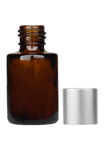 Empty Amber glass bottle with short matte silver cap capacity: 5ml, 1/6 oz. For use with perfume or fragrance oil, essential oils, aromatic oils and aromatherapy.