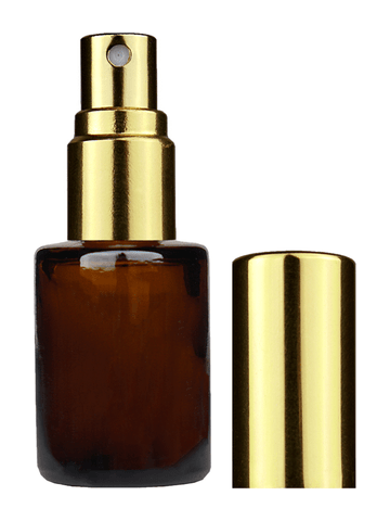 Tulip design 5ml, 1/6 oz Amber glass bottle with shiny gold spray.