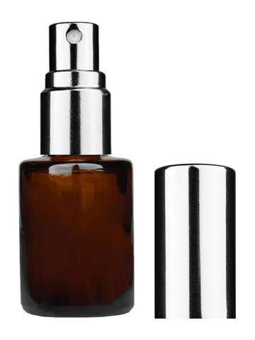 Tulip design 5ml, 1/6 oz Amber glass bottle with shiny silver spray.