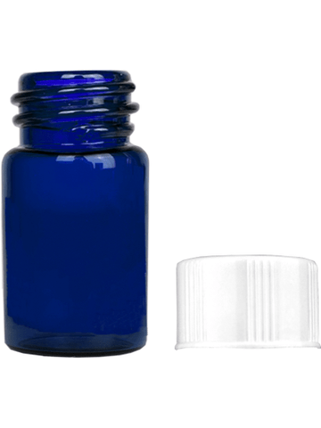 Vial design 5/8 dram Blue glass vial with white short cap.