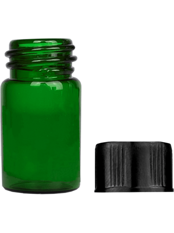 Vial design 5/8 dram Green glass vial with black short cap.