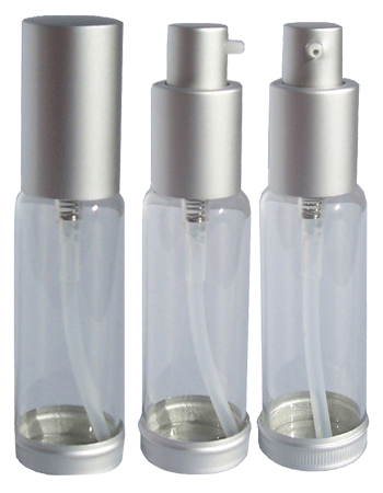 Clear Glass Lotion Bottle with Silver Top and Base. Capacity:1oz(30ml)