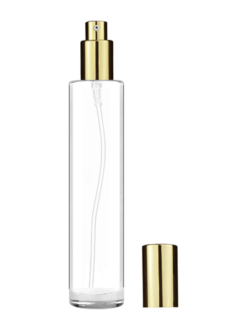 Cylinder design 100 ml, 3 1/2oz  clear glass bottle  with shiny gold lotion pump.
