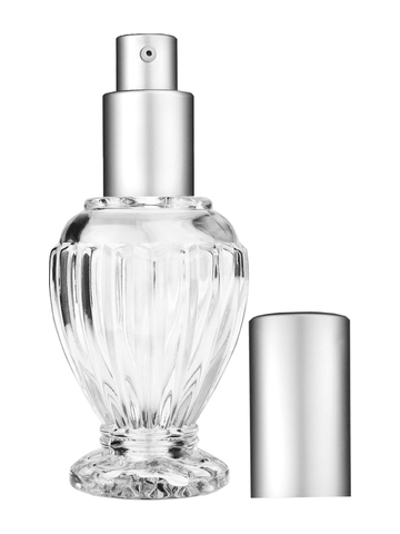 Diva design 46 ml, 1.64oz  clear glass bottle  with matte silver lotion pump.