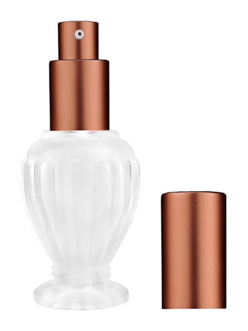 Diva design 30 ml, 1oz frosted glass bottle with matte copper lotion pump.