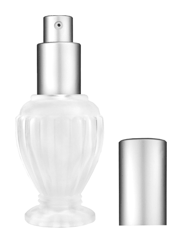 Diva design 30 ml, 1oz frosted glass bottle with matte silver lotion pump.