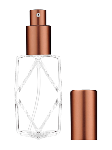 Diamond design 60ml, 2 ounce  clear glass bottle  with matte copper lotion pump.