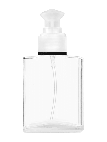 Elegant design 60 ml, 2oz  clear glass bottle  with white rectangular with clear over the cap.