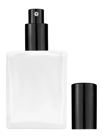 Elegant design 60 ml, 2oz frosted glass bottle with shiny black spray pump.