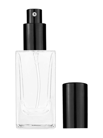 Empire design 50 ml, 1.7oz  clear glass bottle  with shiny black lotion pump.