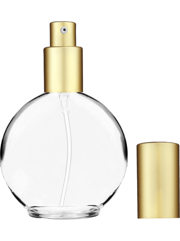 Round design 128 ml, 4.33oz  clear glass bottle  with matte gold lotion pump.