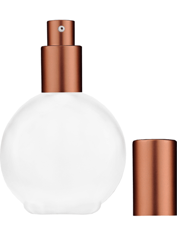 Round design 128 ml, 4.33oz frosted glass bottle with matte copper lotion pump.