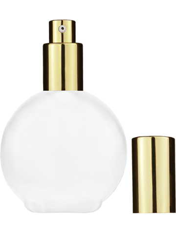 Round design 128 ml, 4.33oz frosted glass bottle with shiny gold lotion pump.