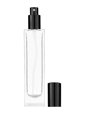Sleek design 100 ml, 3 1/2oz  clear glass bottle  with shiny black lotion pump.