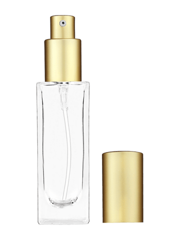 Sleek design 30 ml, 1oz  clear glass bottle  with matte gold lotion pump.