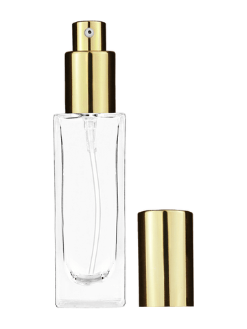Sleek design 30 ml, 1oz  clear glass bottle  with shiny gold lotion pump.