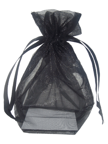 Black Organza / sheer gusseted gift bag. Size : 6 inches x 4.5 inches