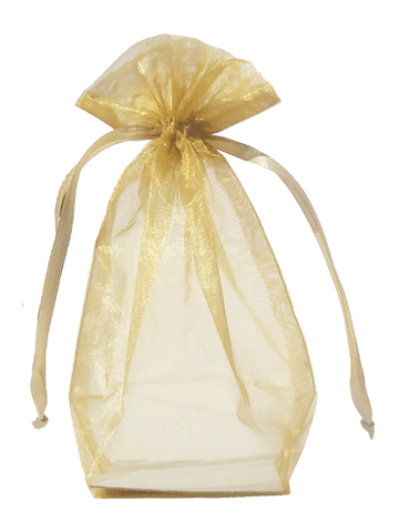 Golden Organza / sheer gusseted gift bag. Size : 8? tall x 5.5? wide