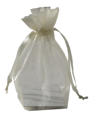 Ivory Organza / sheer gusseted gift bag. Size : 6 inches x 4.5 inches