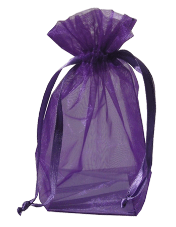 Purple Organza / sheer gusseted gift bag. Size : 6 inches x 4.5 inches